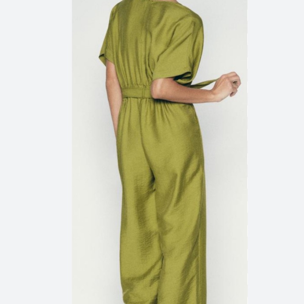 Zara Belted Wide Leg Jumpsuit . Olive Green. Size L - Picture 2 of 6